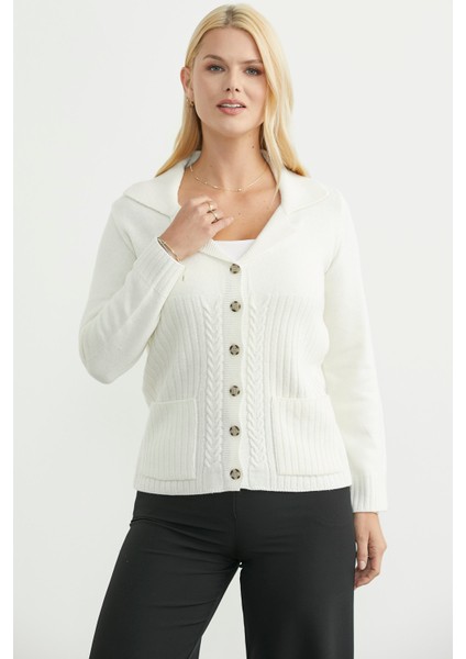 Yünlü Cepli Düğme Detaylı Triko Ceket - Kemik fırsatları