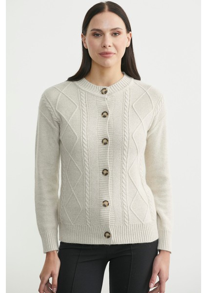 Düğmeli Oversize Angora Triko Hırka - Açık Bej fiyatları