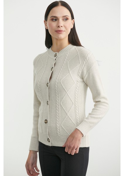 Düğmeli Oversize Angora Triko Hırka - Açık Bej fırsatları