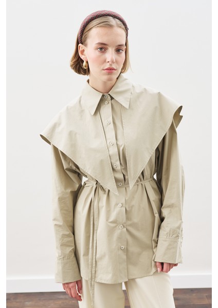 Üçgen Fularlı Oversıze Gömlek Taş modelleri