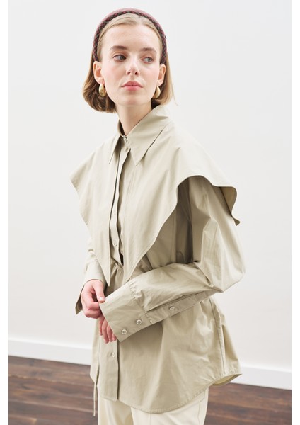 Üçgen Fularlı Oversıze Gömlek Taş indirimleri