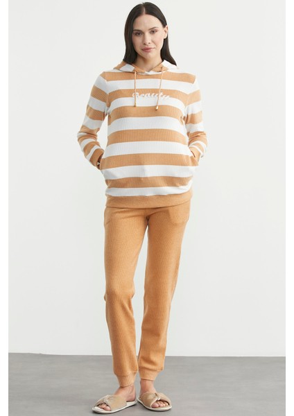 Yumoş Fitilli Kombinli Pijama Takım - Hardal