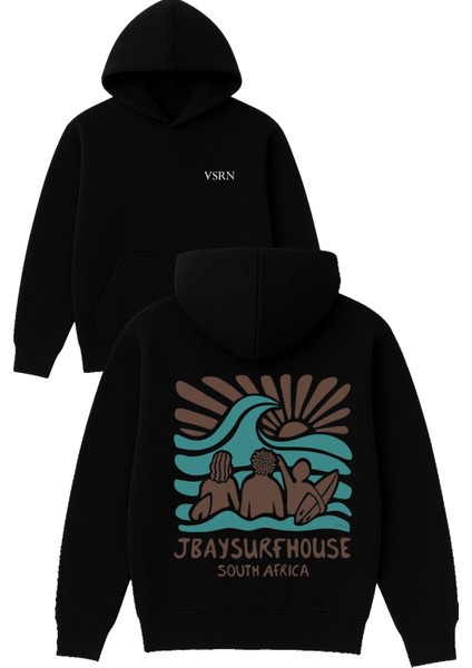Jbaysurfhouse Tasarım Baskılı Oversize Siyah Kapüşonlu Sweatshirt