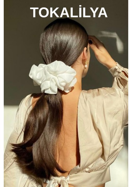Kadın Lastikli Saten Oversize Xxl [çapı 20CM] Scrunchie Simit Toka