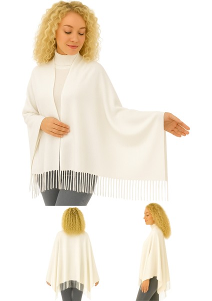 1 Adet Kadın Büyük Bedene Uygun Ekstra Yumuşak Dokulu Püskül Detaylı Kışlık Atkı Omuz Şalı