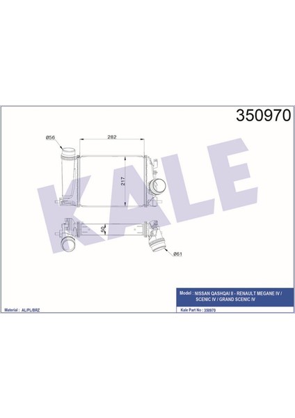 -350970 - Intercooler Turbo Radyatörü Qashqaı 1.2 Dıc-T 03 + Megane Iv 1.2tce 15 + [brazıng] [282X217X50]