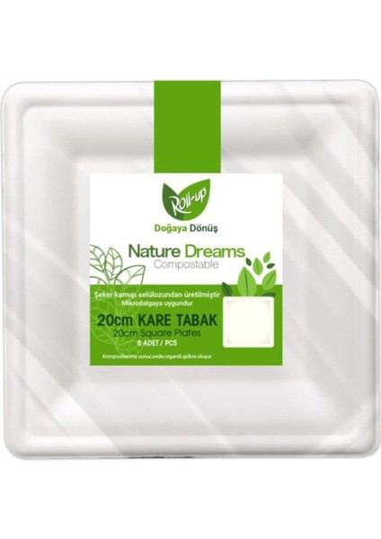 Doğaya Dönüş Karton Kare Tabak 20 cm 6 Lı