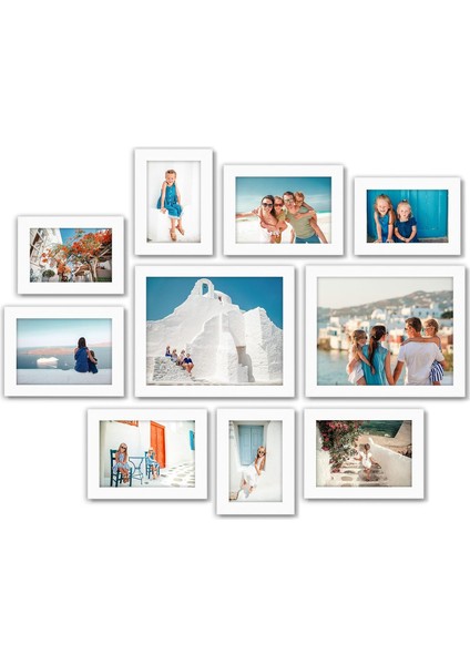 10 Parça Beyaz Galeri Duvar Resim Çerçevesi Seti 8X10, 5x7 ve 4x6. Kırılmaya Dayanıklı Cam. Duvar Veya Masa Için Resim Çerçeveleri - Asma Donanım ve Şövale Dahil