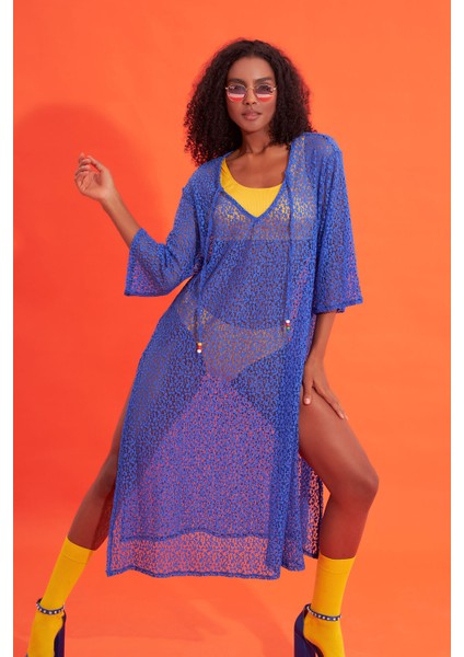Likralı, Dantelli Elbise Pareo Saks Mavisi fiyatları