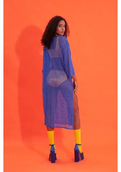 Likralı, Dantelli Elbise Pareo Saks Mavisi modelleri