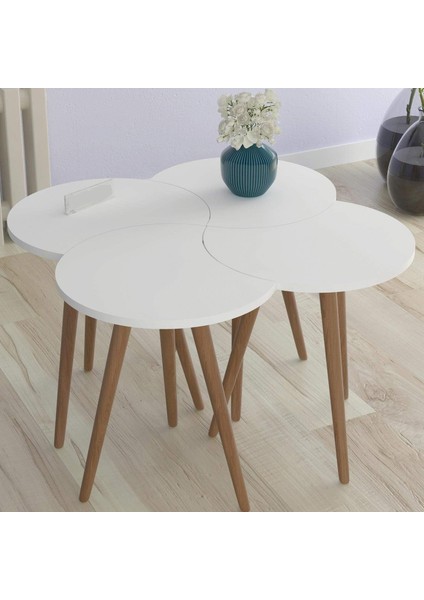 Orta Sehpa Dörtlü Zigon Ahşap Ayaklı - Beyaz