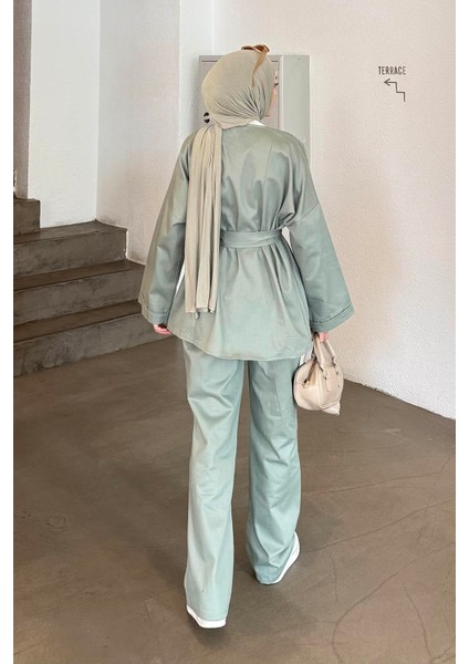 Kuşaklı Gabardin Takım Çağla Yeşili fırsatları