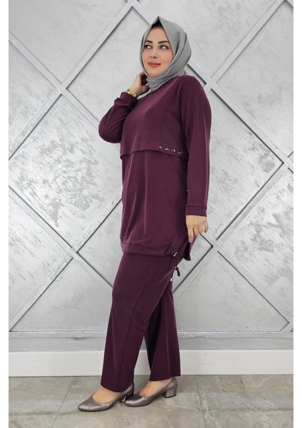 Kadın Taş Detalı Bağcıklı Tesettür Takım