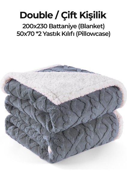 Pufly Jakar Sherpa Battaniye Seti Çift Kişilik 3 Parça Yumuşak Peluş Wellsoft Yatak Örtüsü