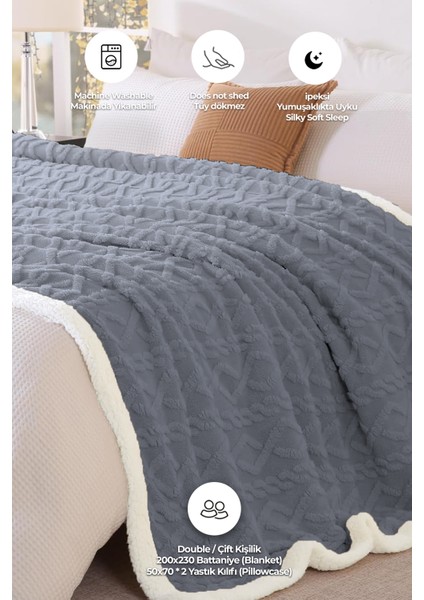 Pufly Jakar Sherpa Battaniye Seti Çift Kişilik 3 Parça Yumuşak Peluş Wellsoft Yatak Örtüsü fiyatları