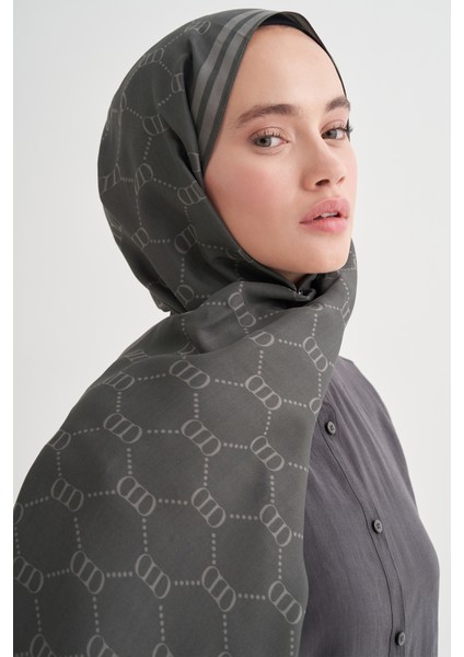 Grace Monogram Floş Şal Koyu Gri