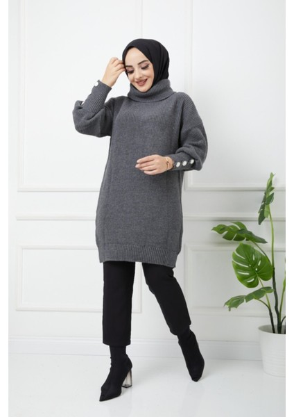 Kadın Kahverengi Boğazlı Triko Kazak -62