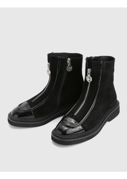 Brisie Hakiki Rugan Süet Deri Siyah Kadın Bot