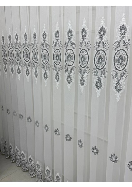 Nivemeshome Osmanlı Motifli 1453 Gümüş Detaylı 1/2,5 Pileli Tül Perde Apm