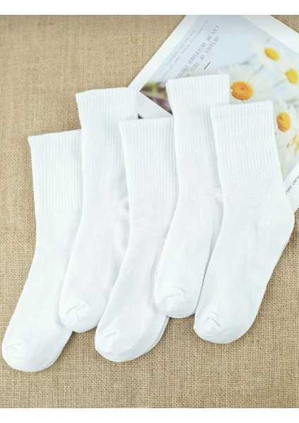 5 Çift Kadın Beyaz Çizgisiz Kolej Çorap modelleri
