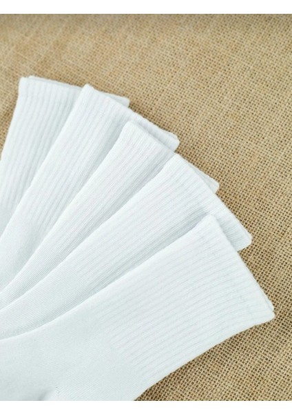 5 Çift Kadın Beyaz Çizgisiz Kolej Çorap