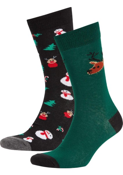 Erkek Yılbaşı Temalı 2'li Pamuklu Uzun Çorap A6086AXNS
