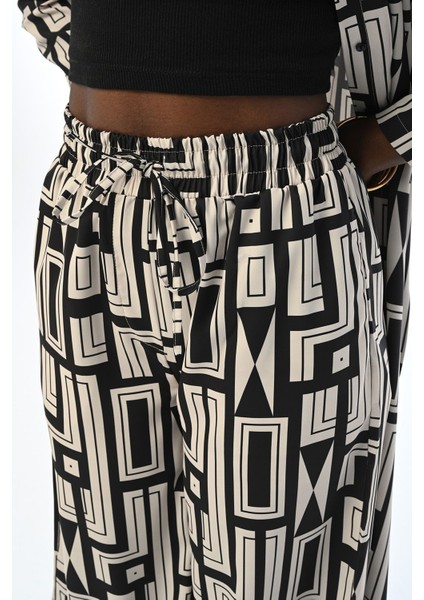 Kadın Rahat Kalıp Geometrik Desenl Beli Lastikli Pantolon fiyatları