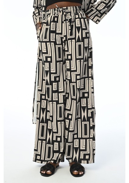 Kadın Rahat Kalıp Geometrik Desenl Beli Lastikli Pantolon modelleri