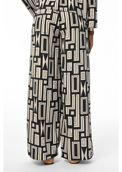 Kadın Rahat Kalıp Geometrik Desenl Beli Lastikli Pantolon fırsatları