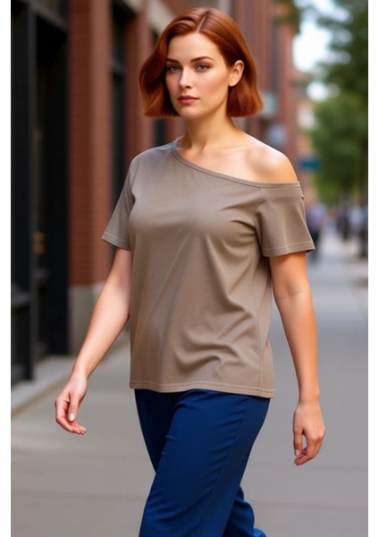 Moda Büyük Beden Devrik Yaka Örme Regular Düz Desen Casual Günlük Crop Kısa Kol Bluz fırsatları