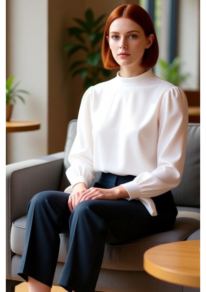 Kadın Saten Bluz Dik Yaka ve Bağlama Detaylı Tasarım Kaliteli Şık Rahat Modern Zarif Günlük