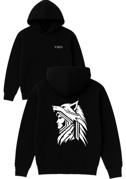 Kurt Adam Tasarım Baskılı Oversize Siyah Kapüşonlu Sweatshirt