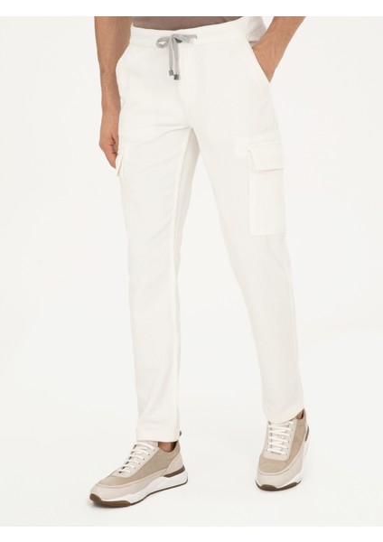 Erkek Beyaz Straight Fit Kadife Kargo Cepli %100 Pamuk Kanvas Pantolon 50294013-VR013 fiyatları
