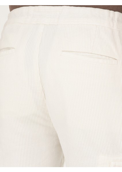 Erkek Beyaz Straight Fit Kadife Kargo Cepli %100 Pamuk Kanvas Pantolon 50294013-VR013