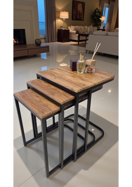 Viva Serisi 3'lü Zigon C Sehpa – 1. Sınıf Membran Mdf, Dayanıklı Metal Ayak