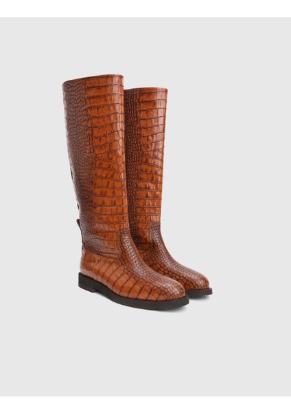 Mavros Hakiki Kroko Deri Taba Kadın Çizme