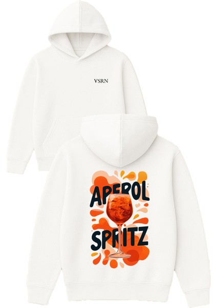 Aperol Sprıtz Tasarım Baskılı Oversize Beyaz Kapüşonlu Sweatshirt