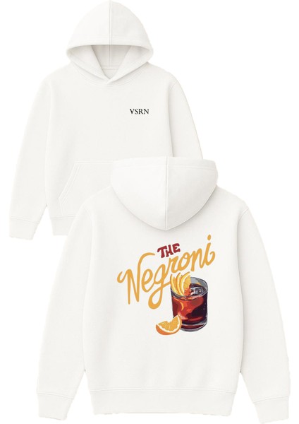The Negroni Tasarım Baskılı Oversize Beyaz Kapüşonlu Sweatshirt
