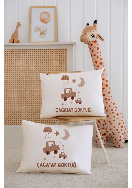 %100 Pamuk Isme Özel 2li Ekru Bebek Yastık Kılıfı 35X45 Cm-Balon