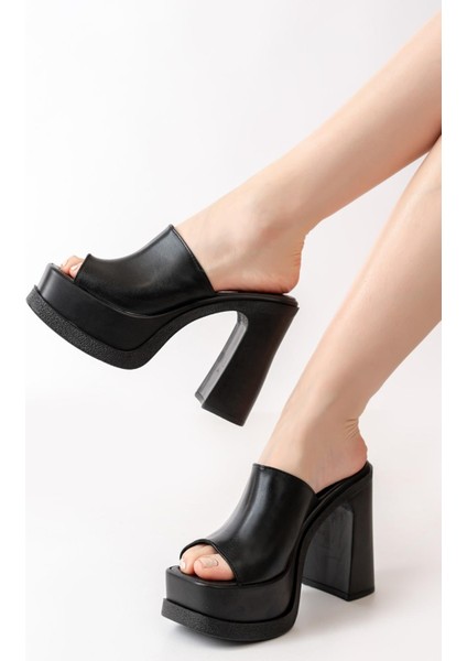 Kadın Geniş Bantlı (12CM) Ortapedik Platform Terlik Siyah fiyatları