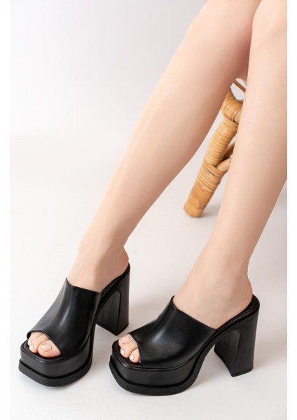 Kadın Geniş Bantlı (12CM) Ortapedik Platform Terlik Siyah modelleri