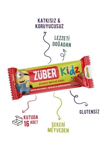 Züber Kidz Çilekli Meyve Bar 25GR x 16 Adet
