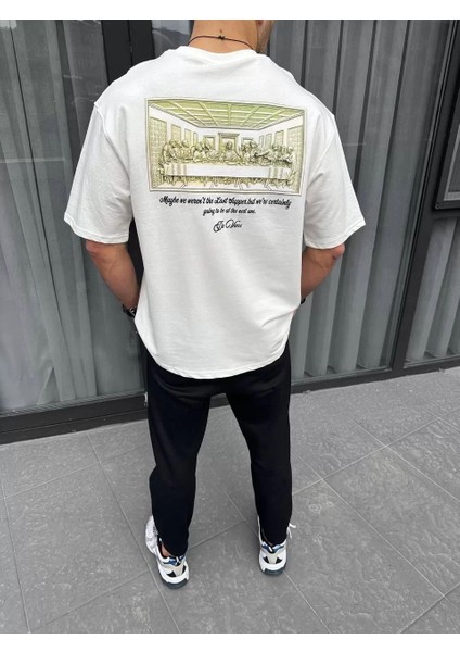 Unisex Baskılı Oversize T-Shirt - Beyaz fiyatları