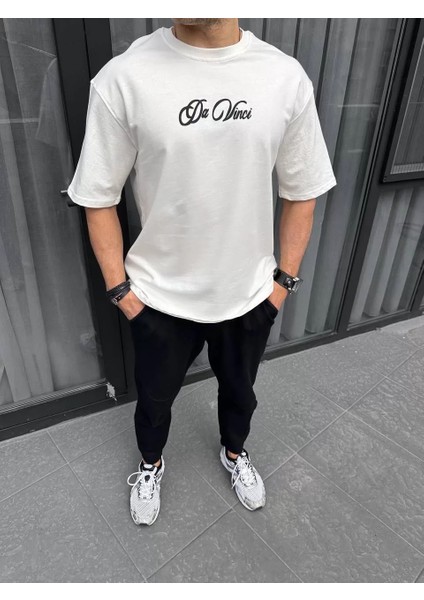 Unisex Baskılı Oversize T-Shirt - Beyaz modelleri