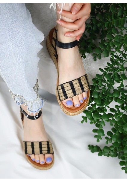 Hasır Detaylı Mantar Taban Ortopedik Taban Sandelet Siyah fiyatları