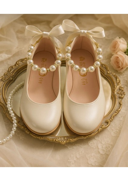 Beyaz Krem Ekru Babet Incili Babet Düğün Davet Doğum Günü Parti Ayakkabı Babet