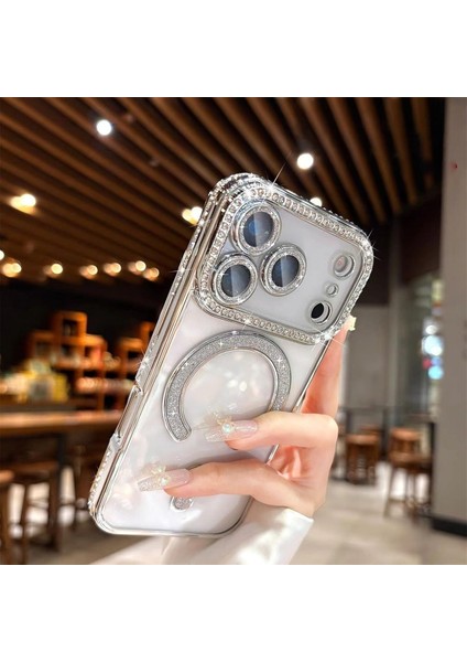 Apple iPhone 17 Pro Kılıf Simli Taşlı Lens Korumalı Arkası Şeffaf Kenarı Renkli Parlak Magsafe Kapak indirimleri