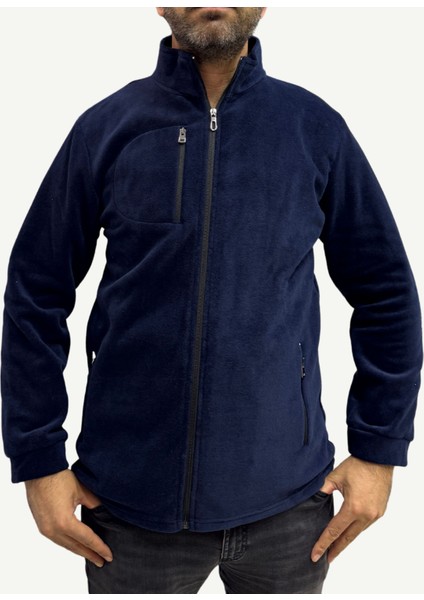 Unisex Anti-Pilling Tüylenme Yapmayan Polar Hırka, Fermuarlı 3 Cepli Dik Yaka Soğuk Geçirmez Polar