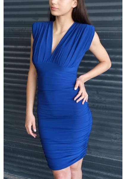 Vatkalı Büzgülü Mini Elbise E3387-İ7