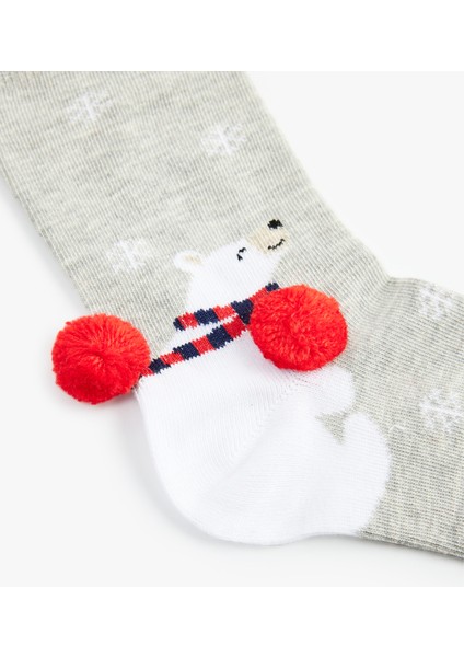 Yılbaşı Temalı Ponpon Detaylı Soket Çorap modelleri